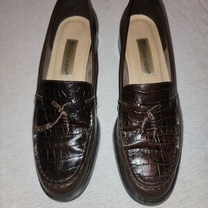 Etienne Aigner Dark Brown Croc-Embossed Loafers